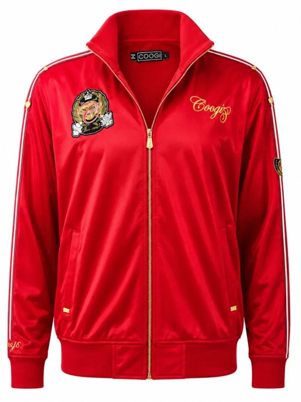 Coogi Men's Red Track Jacket Gold Embroidered Full Zip Athletic L